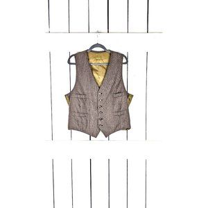 Vintage brown grey mens button front suit vest